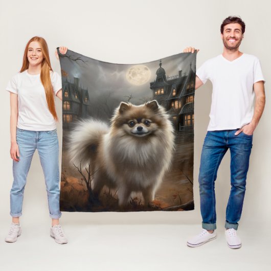 Pomeranian Halloween Griezelen Fleece Deken (In situ)