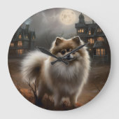 Pomeranian Halloween Griezelen Grote Klok (Voorkant)