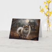 Pomeranian Halloween Griezelen Kaart (Gele Bloem)