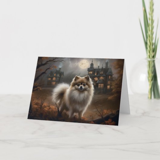 Pomeranian Halloween Griezelen Kaart (Voorkant)