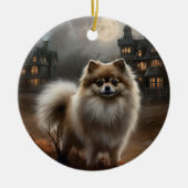 Pomeranian Halloween Griezelen Keramisch Ornament (Voorkant)
