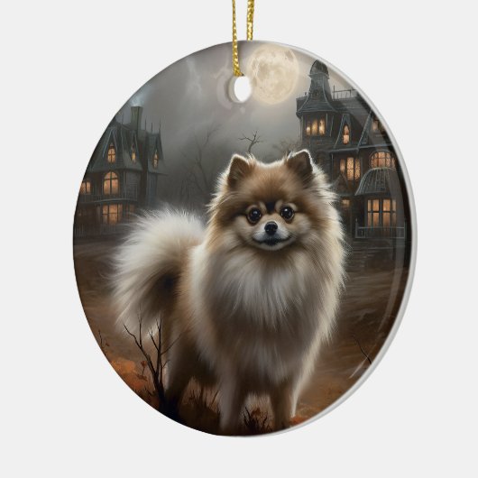 Pomeranian Halloween Griezelen Keramisch Ornament (Links)