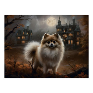 Pomeranian Halloween Griezelen Perfect Poster