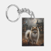 Pomeranian Halloween Griezelen Sleutelhanger (Voorkant Links)