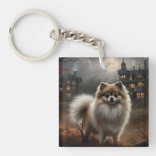 Pomeranian Halloween Griezelen Sleutelhanger (Voorkant)