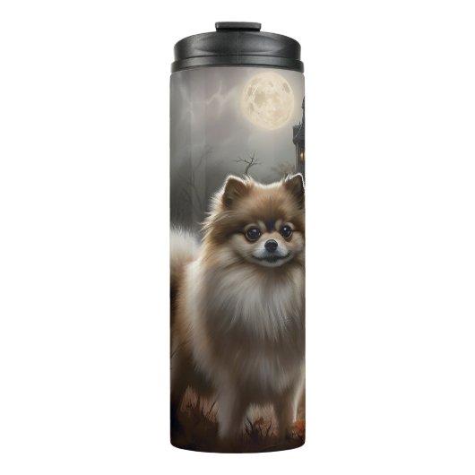 Pomeranian Halloween Griezelen Thermosbeker (Voorkant)