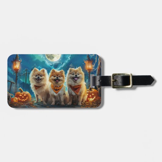 Pomeranian Halloween Griezelig Bagagelabel (Voorkant horizontaal)