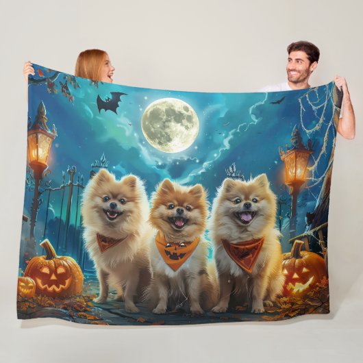 Pomeranian Halloween Griezelig Fleece Deken (In situ)