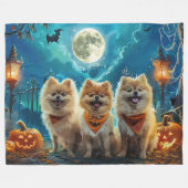 Pomeranian Halloween Griezelig Fleece Deken (Voorkant (Horizontaal))