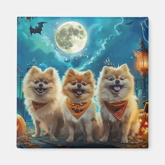 Pomeranian Halloween Griezelig Magneet (Voorkant)