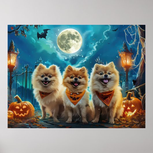Pomeranian Halloween Griezelig Poster (Voorkant)