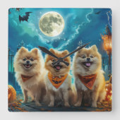 Pomeranian Halloween Griezelig Vierkante Klok (Voorkant)