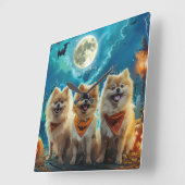 Pomeranian Halloween Griezelig Vierkante Klok (Hoek)