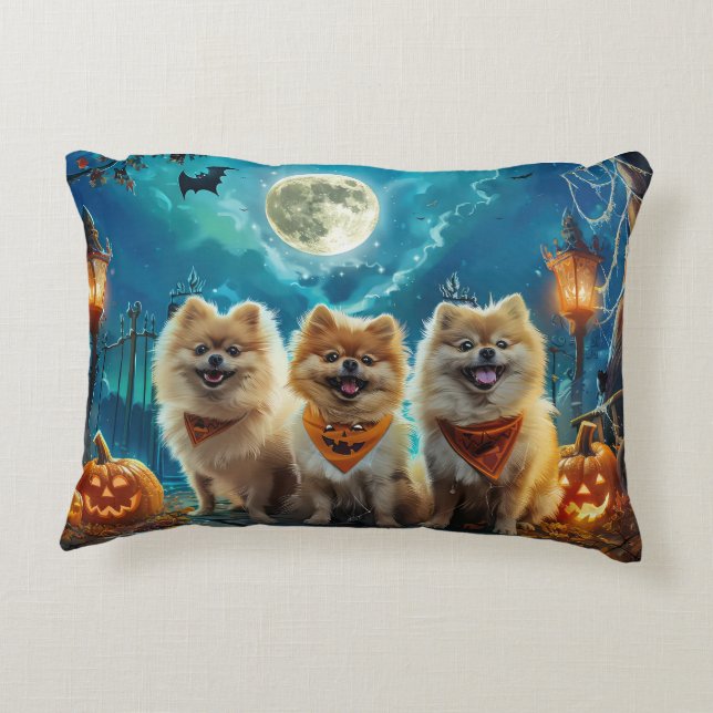 Pomeranian Halloween Spoken Accent Kussen (Achterkant)