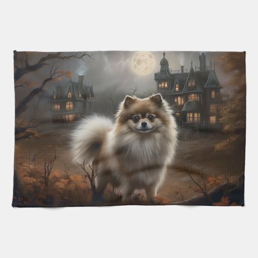 Pomeranian Halloween Verschrikkelijk Theedoek (Horizontaal)