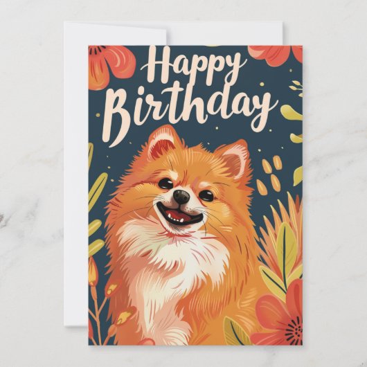 Pomeranian Happy Birthday Feestdagenkaart (Voorkant)
