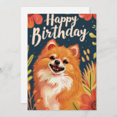 Pomeranian Happy Birthday Feestdagenkaart (Voorkant / Achterkant)