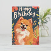 Pomeranian Happy Birthday Feestdagenkaart (Staand voorkant)