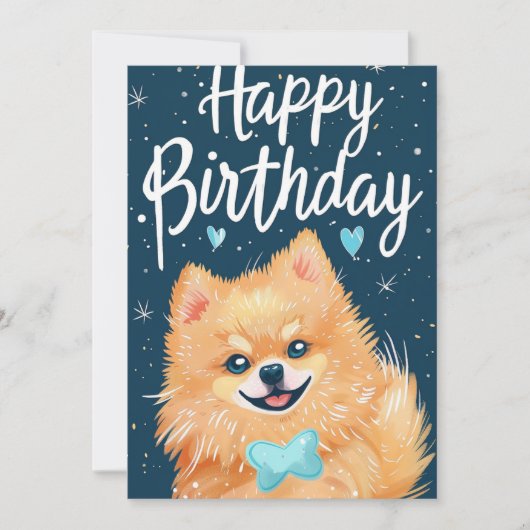Pomeranian Happy Birthday Feestdagenkaart (Voorkant)
