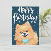 Pomeranian Happy Birthday Feestdagenkaart (Staand voorkant)