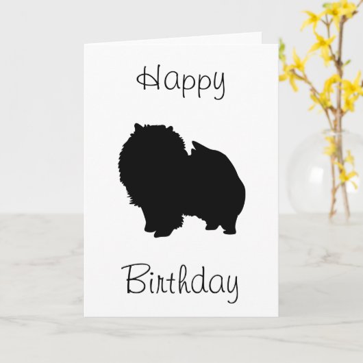 Pomeranian Happy Birthday Kaart (Gele Bloem)