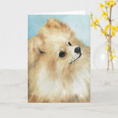 "Pomeranian Head Study" Dog Art Wenskaart Kaart (Gele Bloem)
