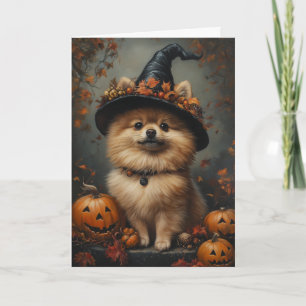 Pomeranian Heks Halloween Feestdagen Kaart
