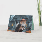 Pomeranian Heks Halloween Kaart (Achterkant)