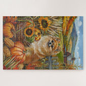 Pomeranian hond herfst oogst thanksgiving legpuzzel (Horizontaal)