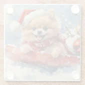 Pomeranian hond in slee laat het sneeuwen Kerstmis Glazen Onderzetter (Achterkant)