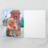 Pomeranian hond in sneeuw Kerst hondenhok Kaart (Binnen)