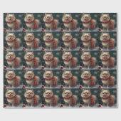 Pomeranian hond in sneeuw Kerstmis Cadeaupapier (Vlak)