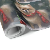 Pomeranian hond in sneeuw Kerstmis Cadeaupapier (Rol Hoek)