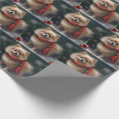 Pomeranian hond in sneeuw Kerstmis Cadeaupapier (Hoek)