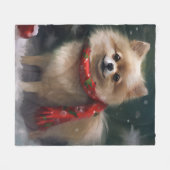 Pomeranian hond in sneeuw Kerstmis Fleece Deken (Voorkant (Horizontaal))