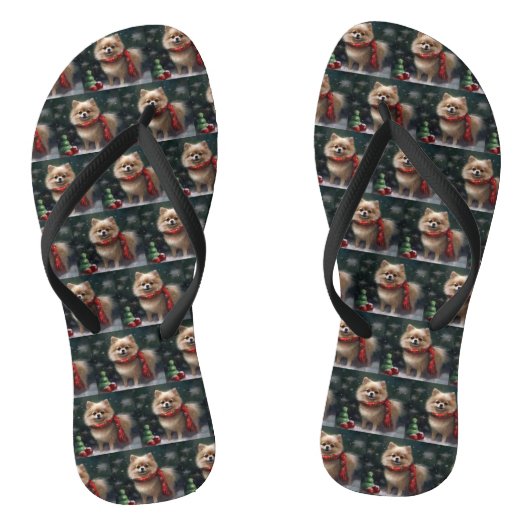 Pomeranian hond in sneeuw Kerstmis Teenslippers (Voetbed)