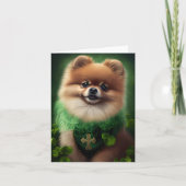 Pomeranian hond in St. Patrick's Day jurk Kaart (Voorkant)