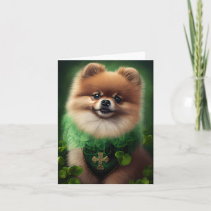 Pomeranian hond in St. Patrick's Day jurk Kaart