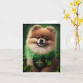 Pomeranian hond in St. Patrick's Day jurk Kaart (Gele Bloem)