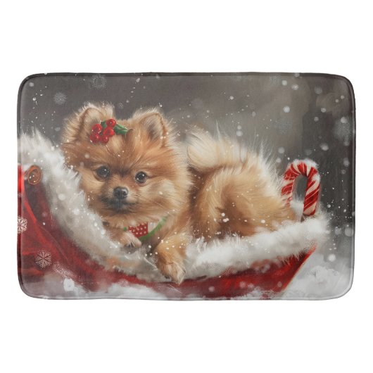 Pomeranian Hond Kerst Festiviteit Badmat (Voorkant)