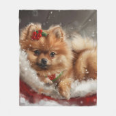Pomeranian Hond Kerst Festiviteit Fleece Deken (Voorkant)