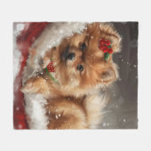 Pomeranian Hond Kerst Festiviteit Fleece Deken (Voorkant (Horizontaal))