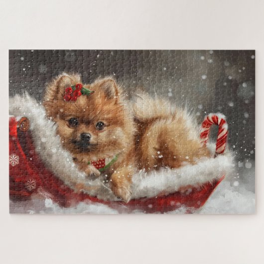 Pomeranian Hond Kerst Festiviteit Legpuzzel (Horizontaal)