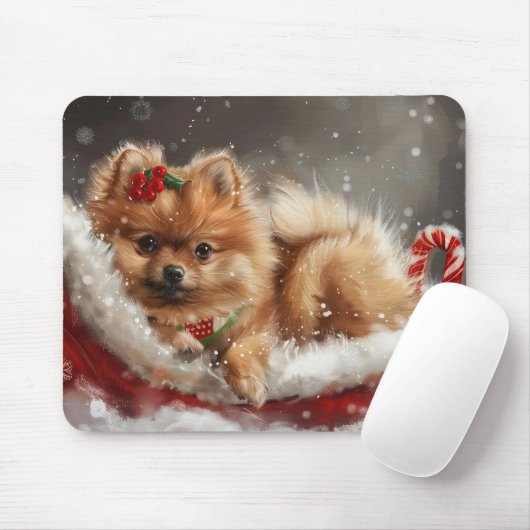 Pomeranian Hond Kerst Festiviteit Muismat (Met muis)