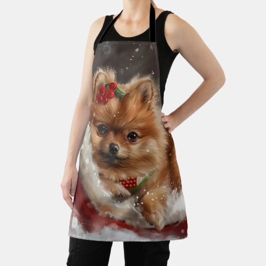 Pomeranian Hond Kerst Festiviteit Schort (Insitu)