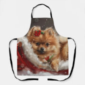 Pomeranian Hond Kerst Festiviteit Schort (Voorkant)