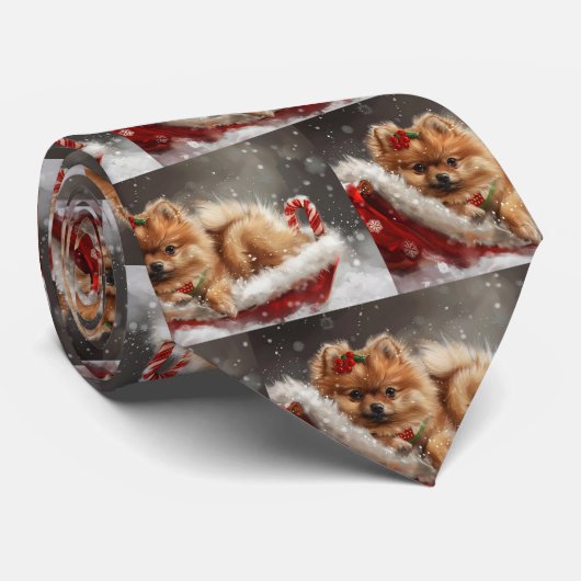 Pomeranian Hond Kerst Festiviteit Stropdas (Opgerold)