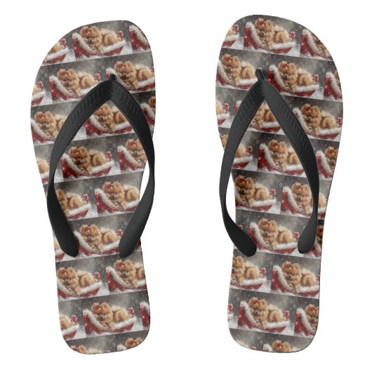 Pomeranian Hond Kerst Festiviteit Teenslippers (Voetbed)