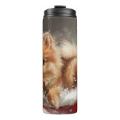 Pomeranian Hond Kerst Festiviteit Thermosbeker (Voorkant)