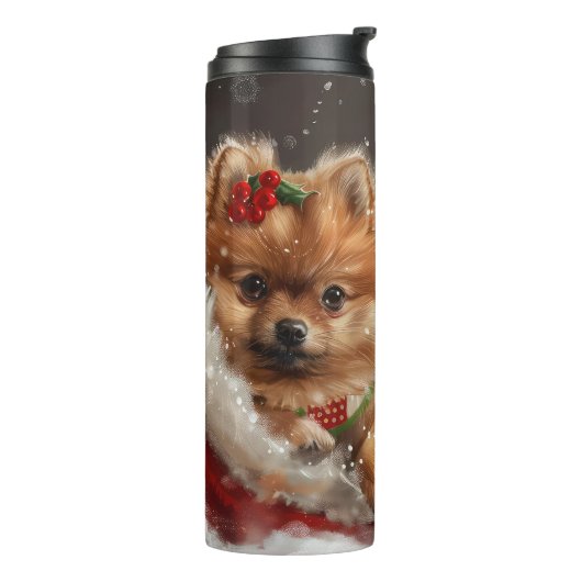 Pomeranian Hond Kerst Festiviteit Thermosbeker (Gedraaid links)